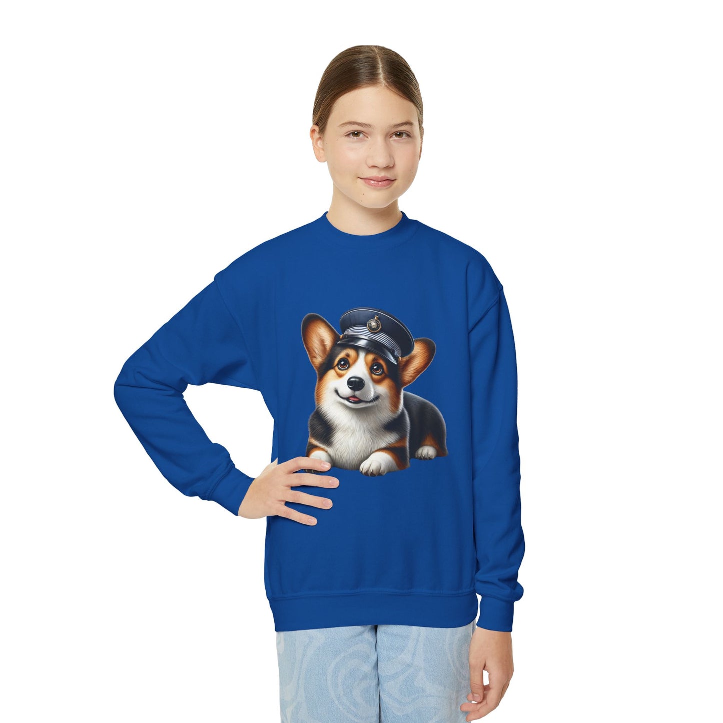 Corgi Wearing Conductor Hat - Youth Sweatshirt - Too Cute Pets Clothing Line