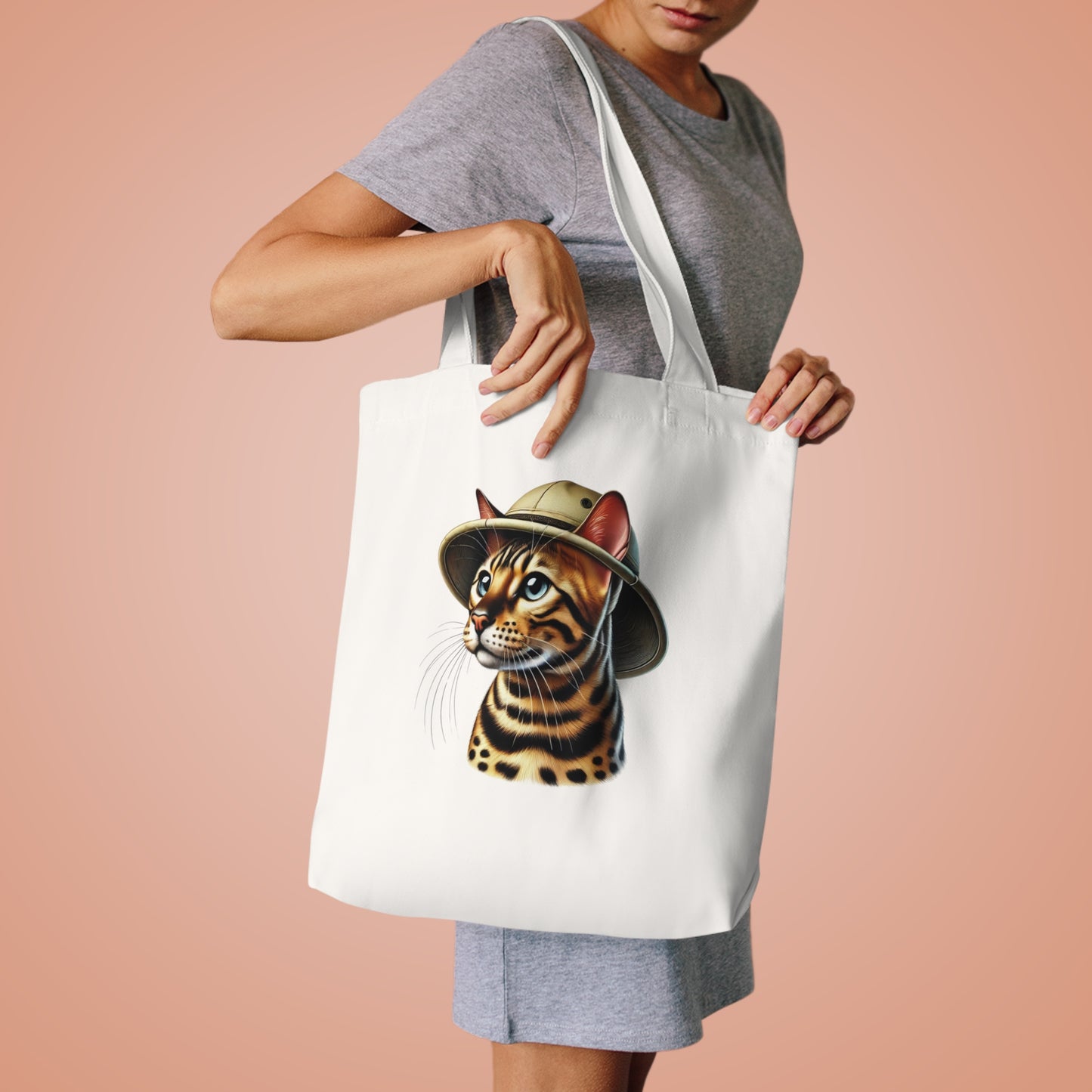 Bengal Cat Wearing a Safari Hat - Cotton Tote Bag