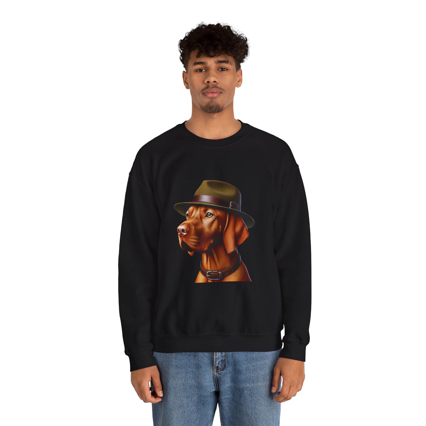 Dashing Vizsla Wearing A Campaign Hat- Adult Crewneck Sweatshirt - Too Cute Pets