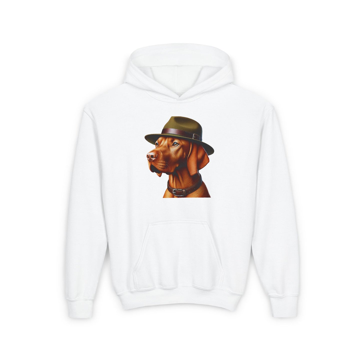 Vizsla Wearing Campaign Hat Hoodie - Youth Sweatshirt - Too Cute Pets