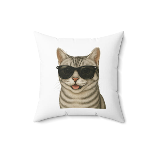 American Shorthair Silver Tabby Wearing Sunglasses - Throw Pillow