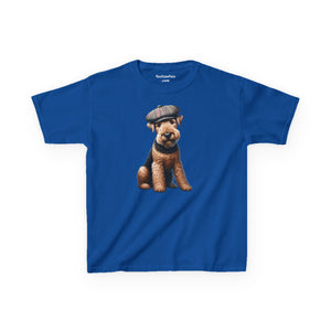 Airedale Terrier Wearing Tweed Flat Cap #2- Youth T-Shirt - Too Cute Pets