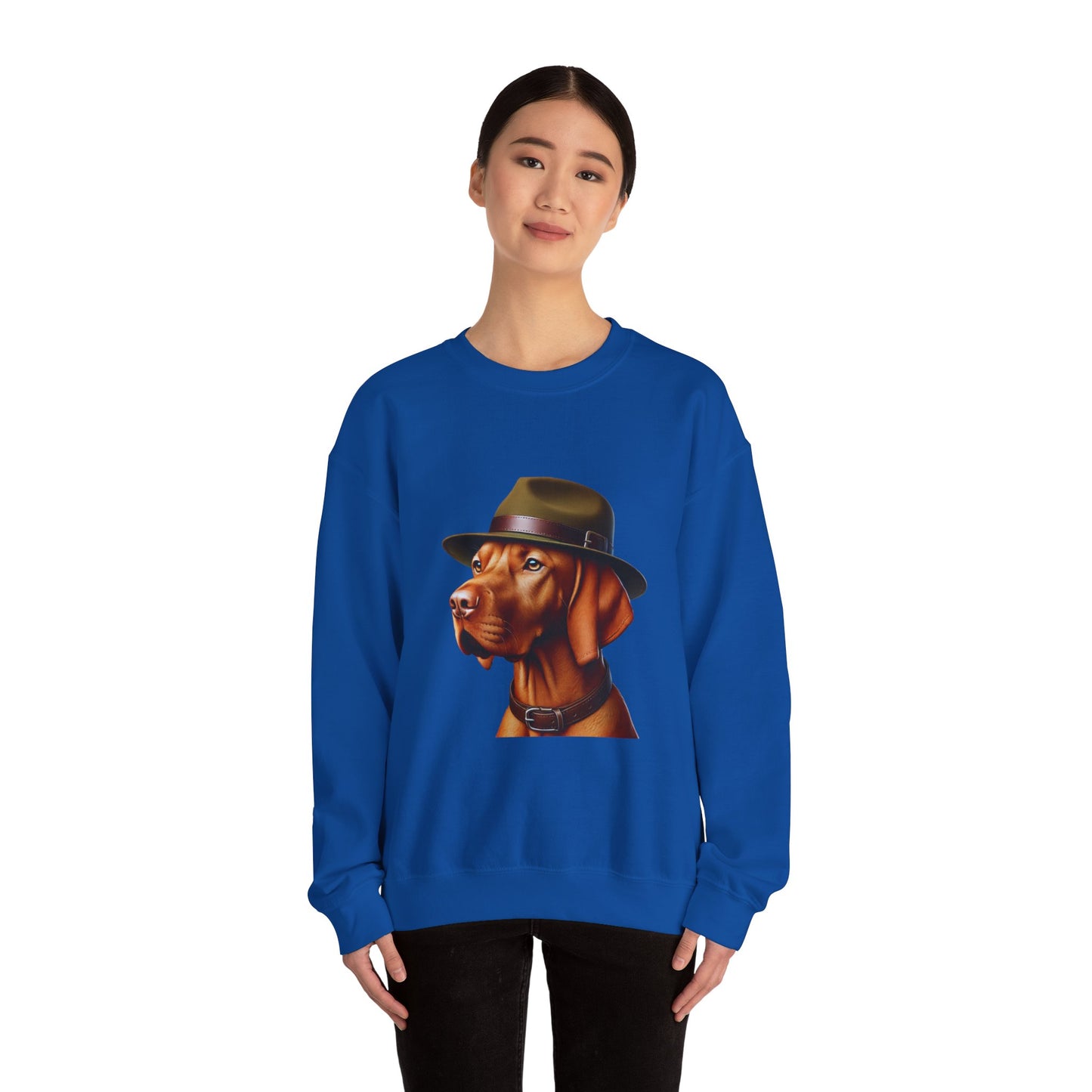 Dashing Vizsla Wearing A Campaign Hat- Adult Crewneck Sweatshirt - Too Cute Pets