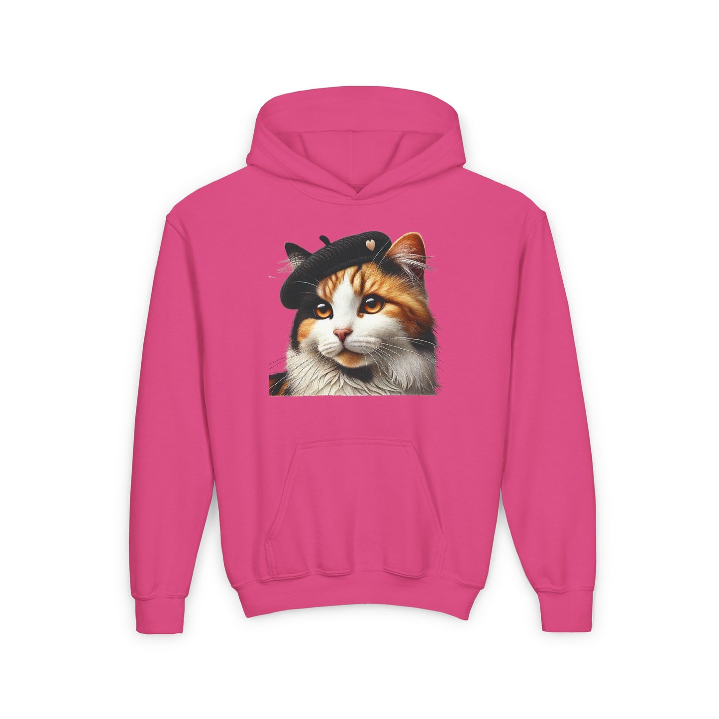 Calico Cat Heart Beret Hoodie - Youth Sweatshirt - Too Cute Pets