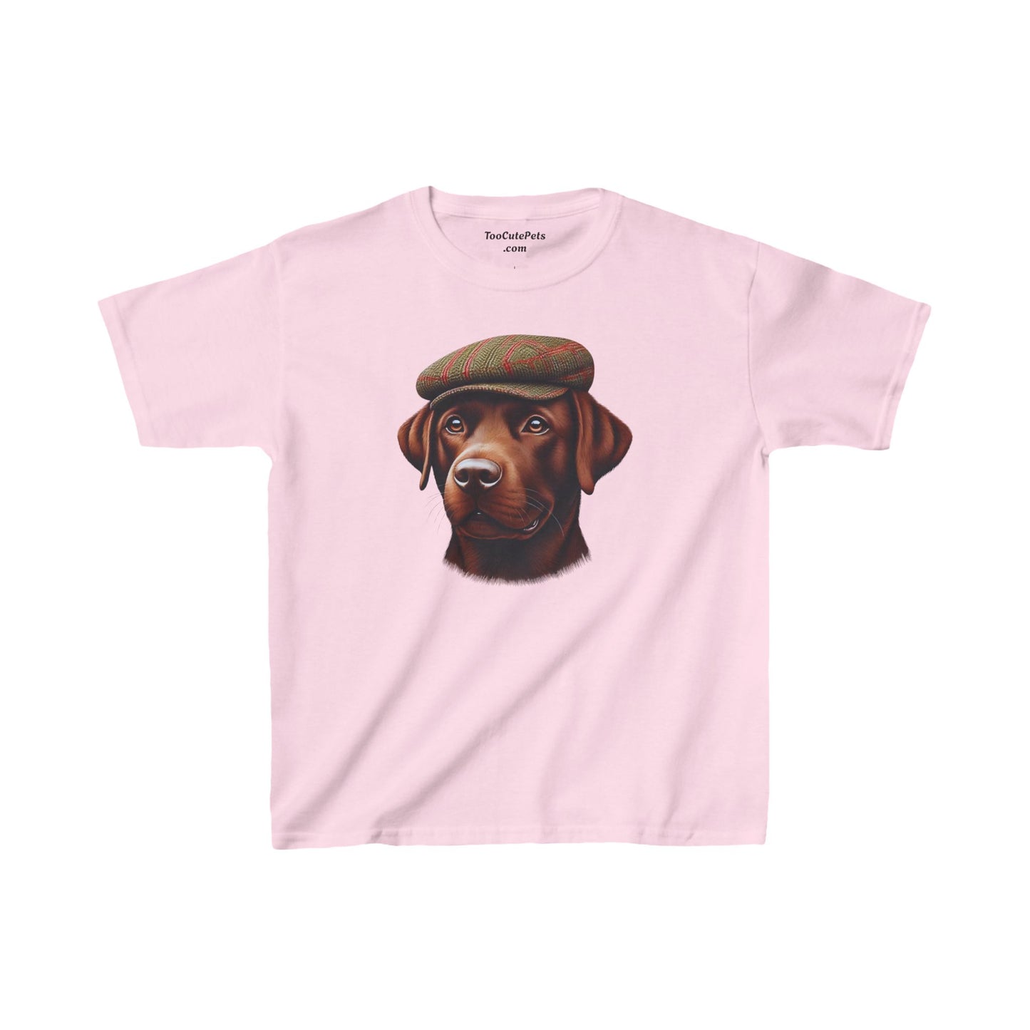 Brown Labrador in Tweed Flat Cap Youth T-shit - Too Cute Pets