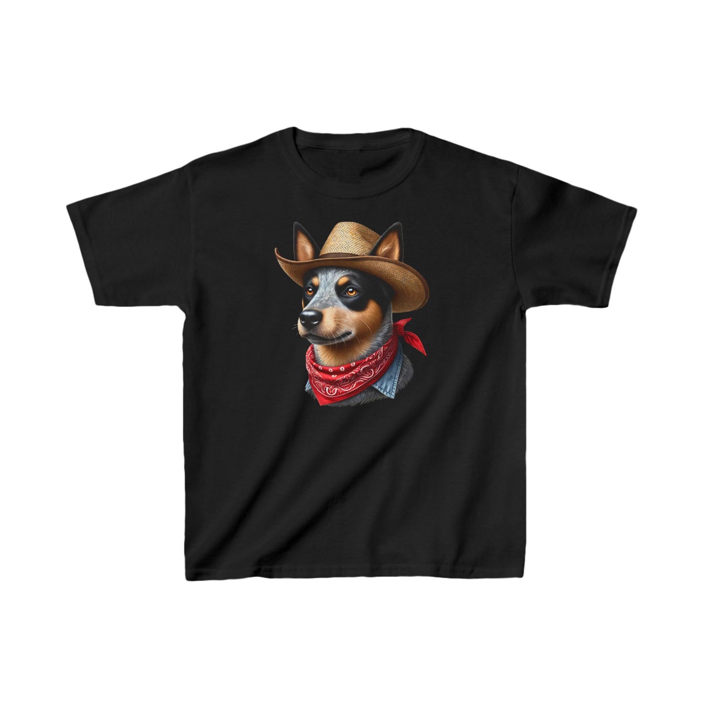 Cattle Dog Wearing A Bandana & Straw Hat Youth T-Shirt - Too Cute Pets