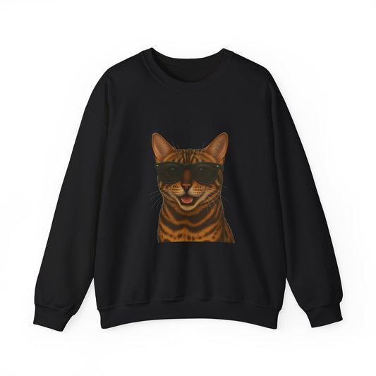 Bengal Cat Wearing Sunglasses - Adult Crewneck Sweatshirt
