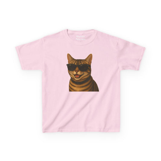 Domestic Shorthaired Tabby Cat Wearing Sunglasses Kids Tee