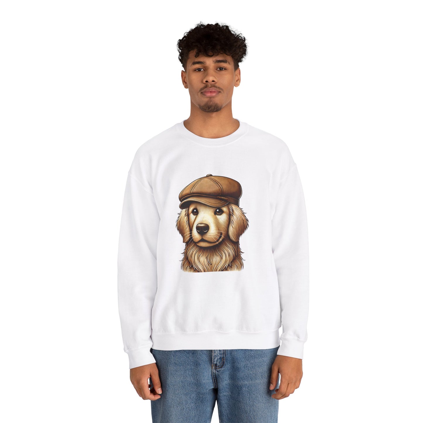 Golden Retriever In Newsboy Hat - Adult Crewneck Sweatshirt - Too Cute Pets