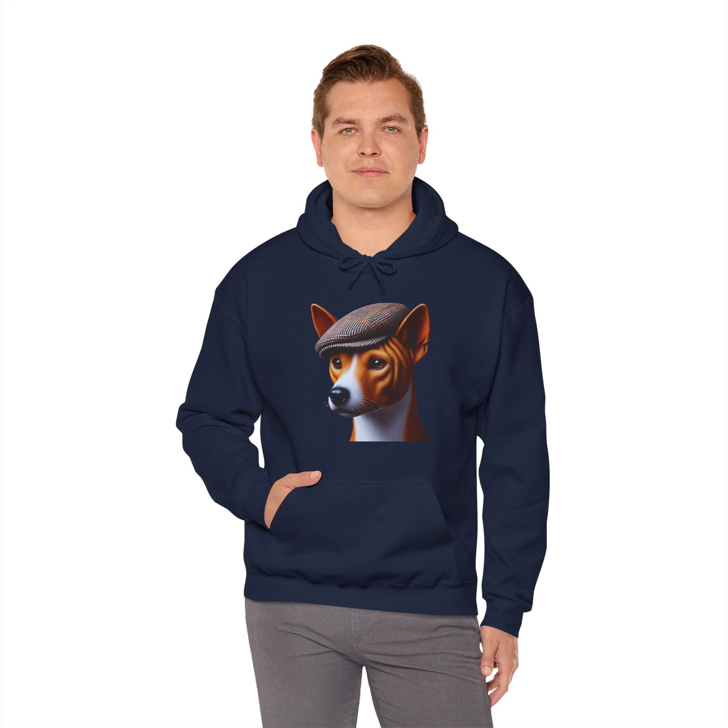 Basenji Wearing Tweed Flat Cap - Adult Hoodie - Too Cute Pets