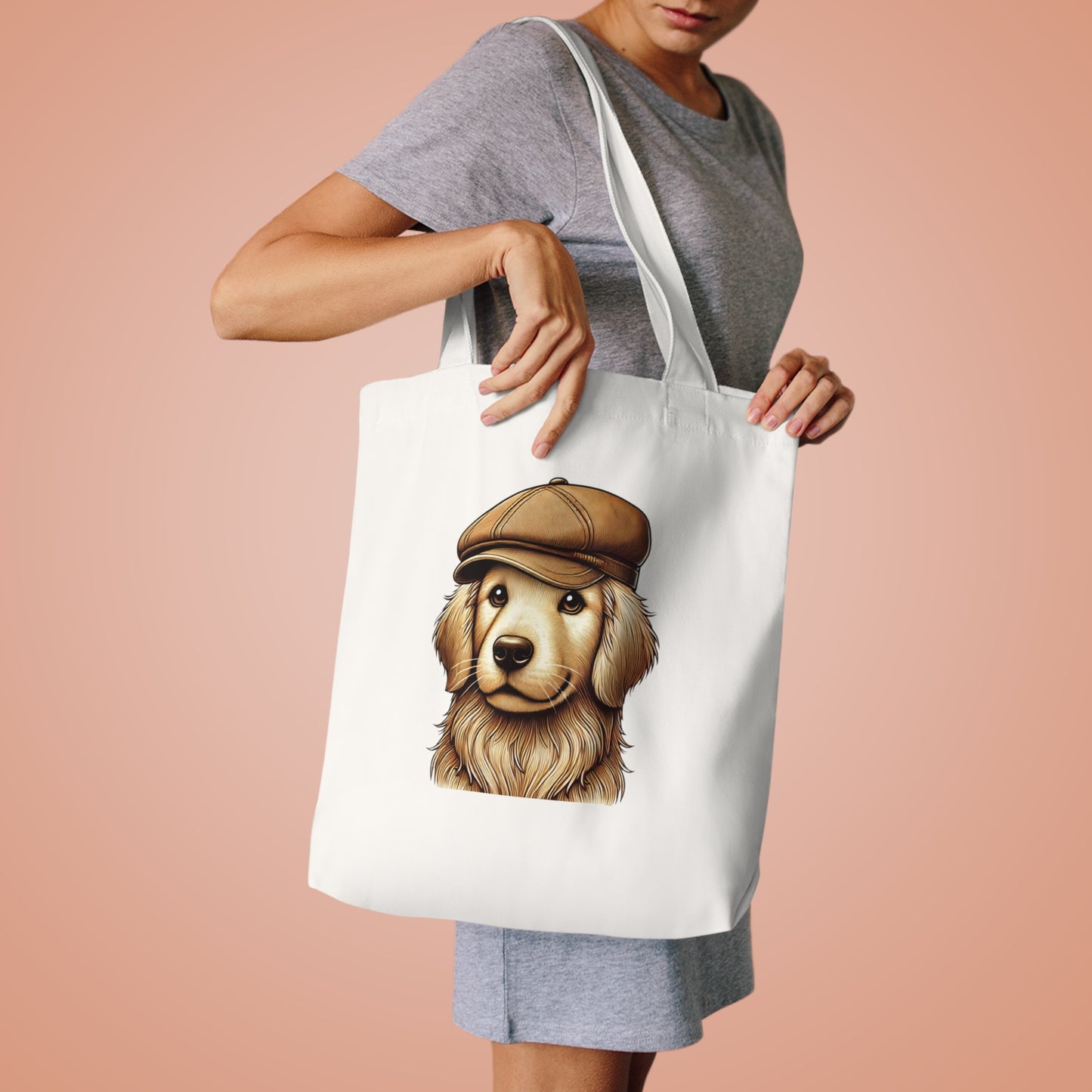 Golden Retriever Wearing a Newsboy Cap - Cotton Tote Bag