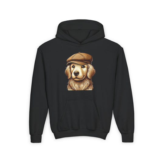 Golden Retreiver Wearing Newsboy Hat - Hooded Youth Sweatshirt