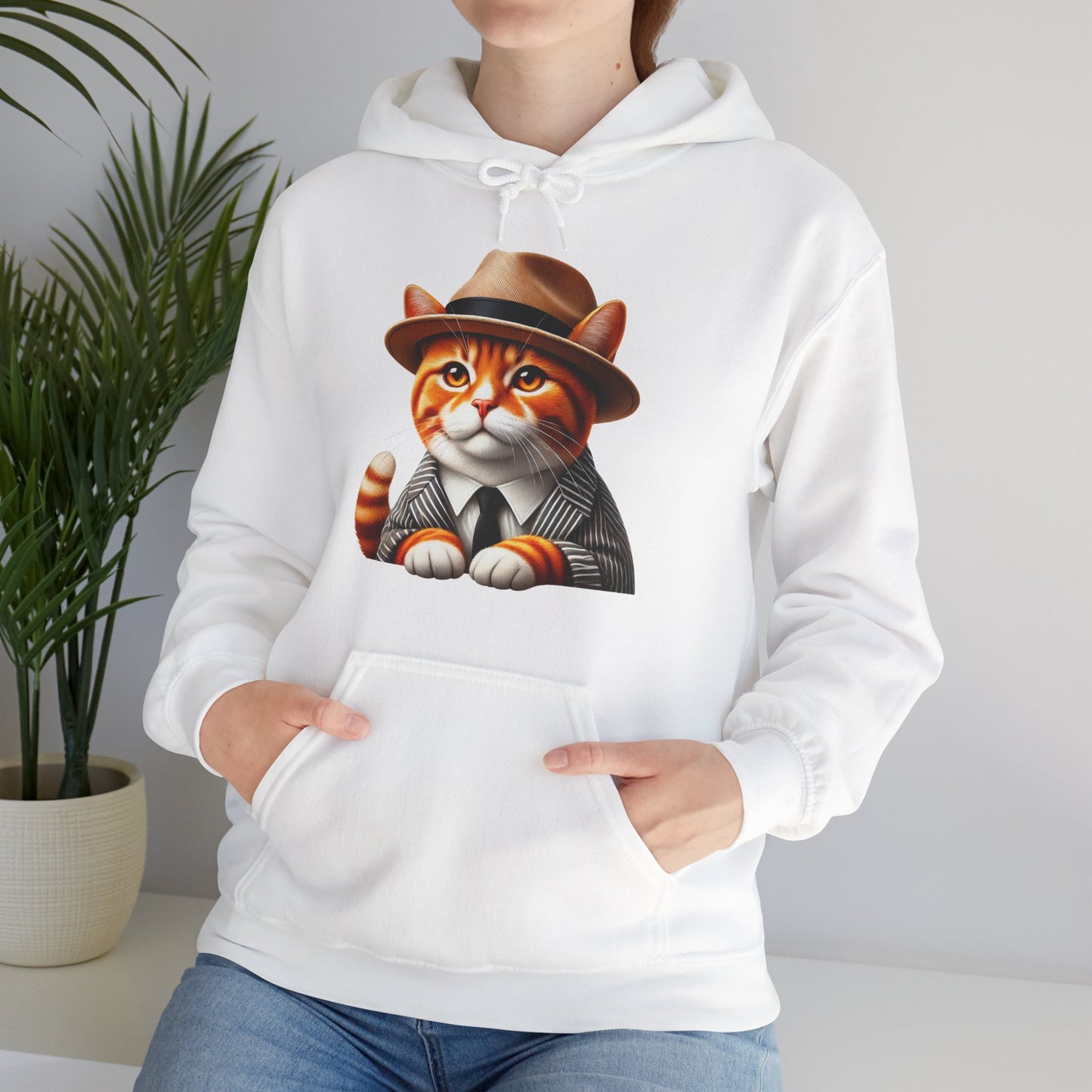 Tabby Cat in Fedora & Suit – Adult Unisex Hoodie