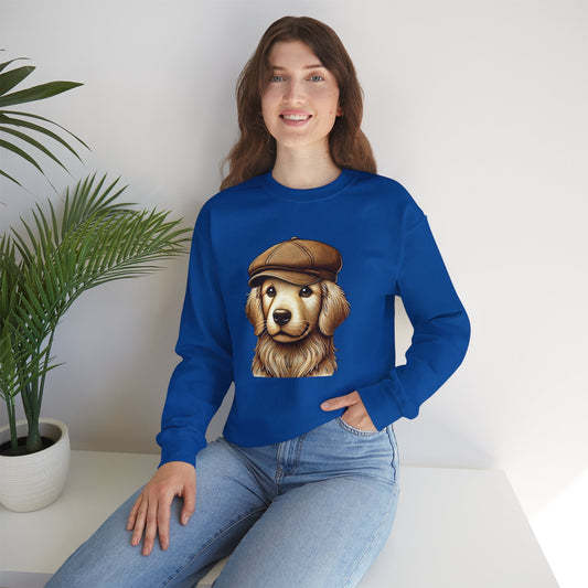 Golden Retriever In Newsboy Hat - Adult Crewneck Sweatshirt