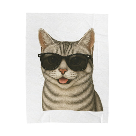 American Shorthair Silver Tabby Wearing Sunglasses - Sherpa Blanket