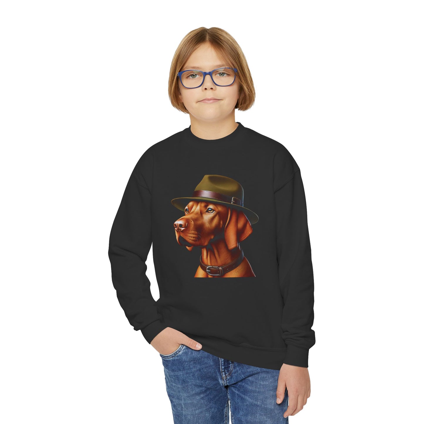 Vizsla Wearing Campaign Hat - Youth Sweatshirt - Too Cute Pets