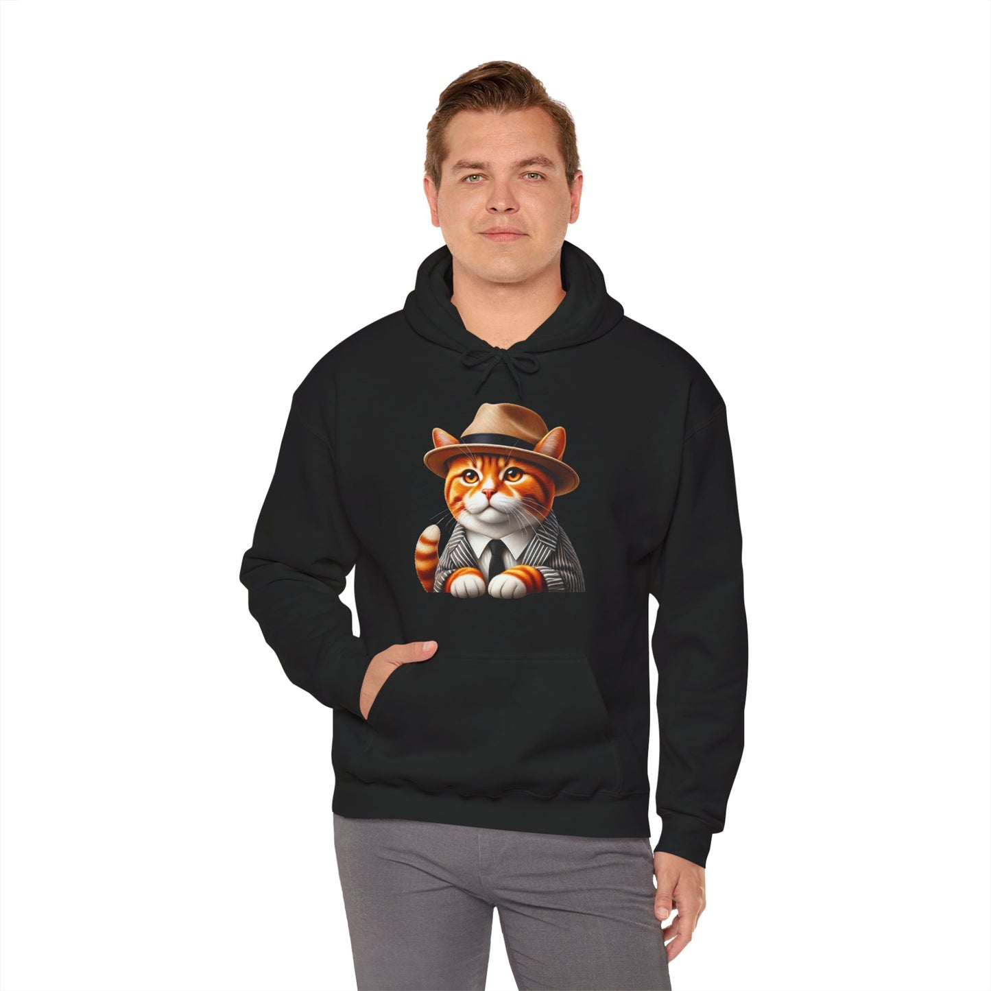 Tabby Cat in Fedora & Suit – Adult Unisex Hoodie