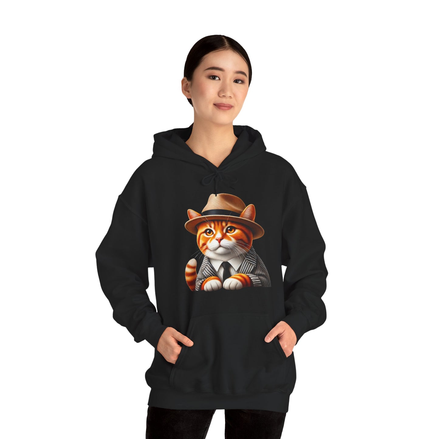 Tabby Cat in Fedora & Suit – Adult Unisex Hoodie