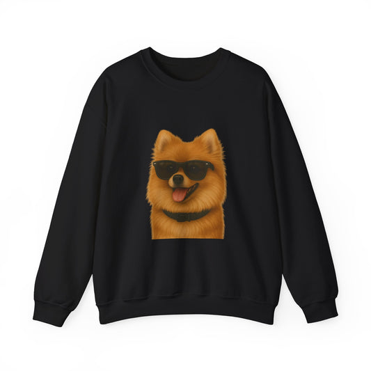 Pomeranian Wearing Sunglasses - Adult Crewneck Sweatshirt