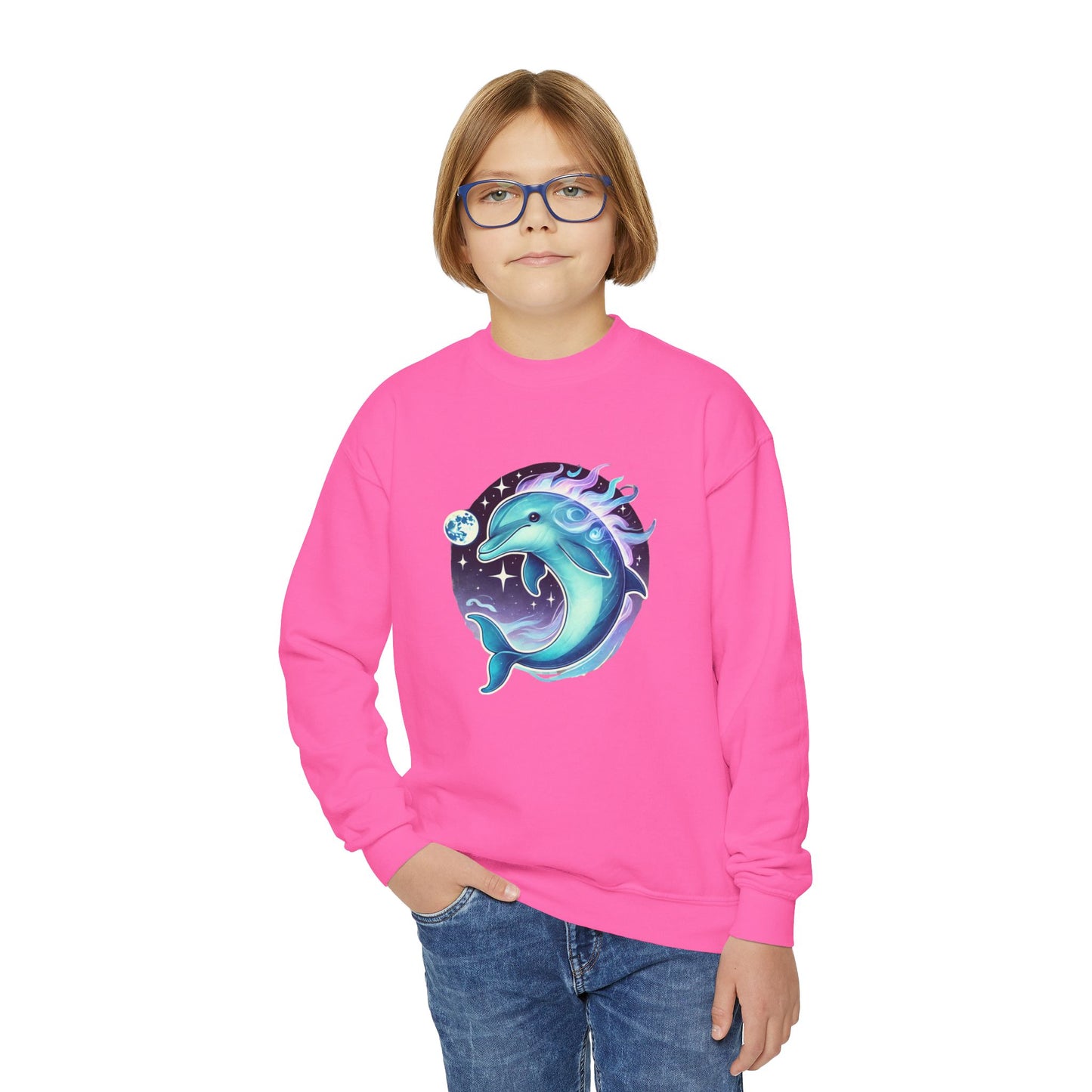 Luna The Dolphin Youth Crewneck Sweatshirt - Comfy and Cute Style for Kids