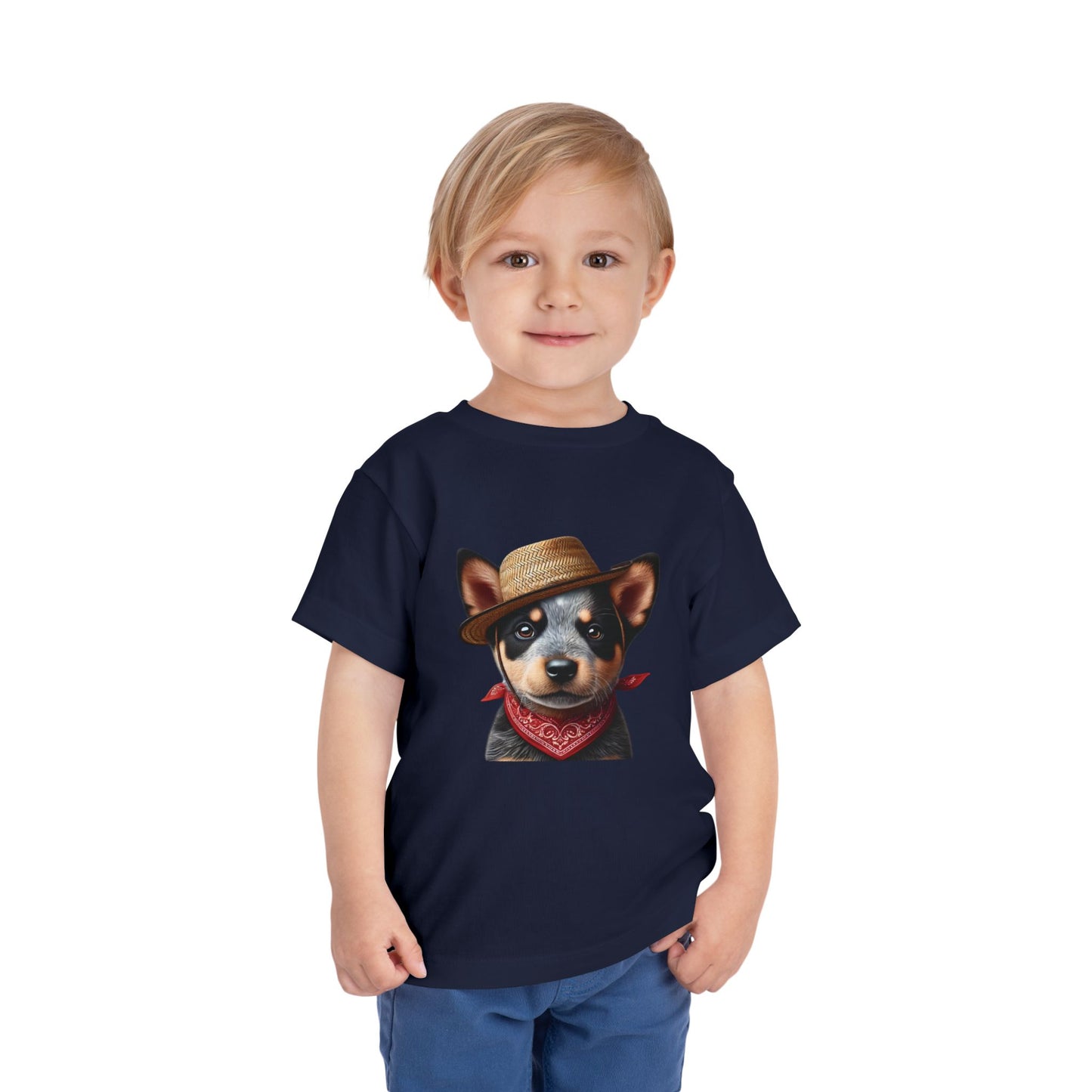 Cattle Dog Puppy Wearing Bandana & Straw Hat Toddler Tee - Too Cute Pets