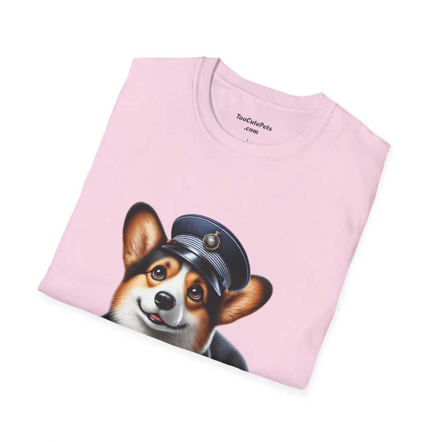 Cute Corgi Wearing A Train Conductors Hat - Adult T-Shirt - Too Cute Pets
