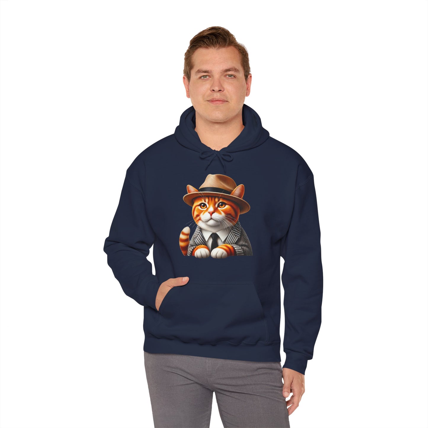 Tabby Cat in Fedora & Suit – Adult Unisex Hoodie