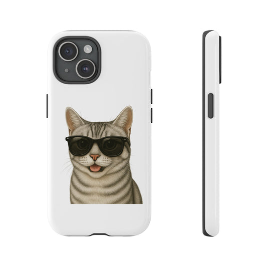American Shorthair Silver Tabby Wearing Sunglasses - Tough Phone Case