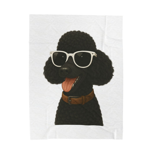 Black Poodle Wearing Sunglasses - Sherpa Blanket