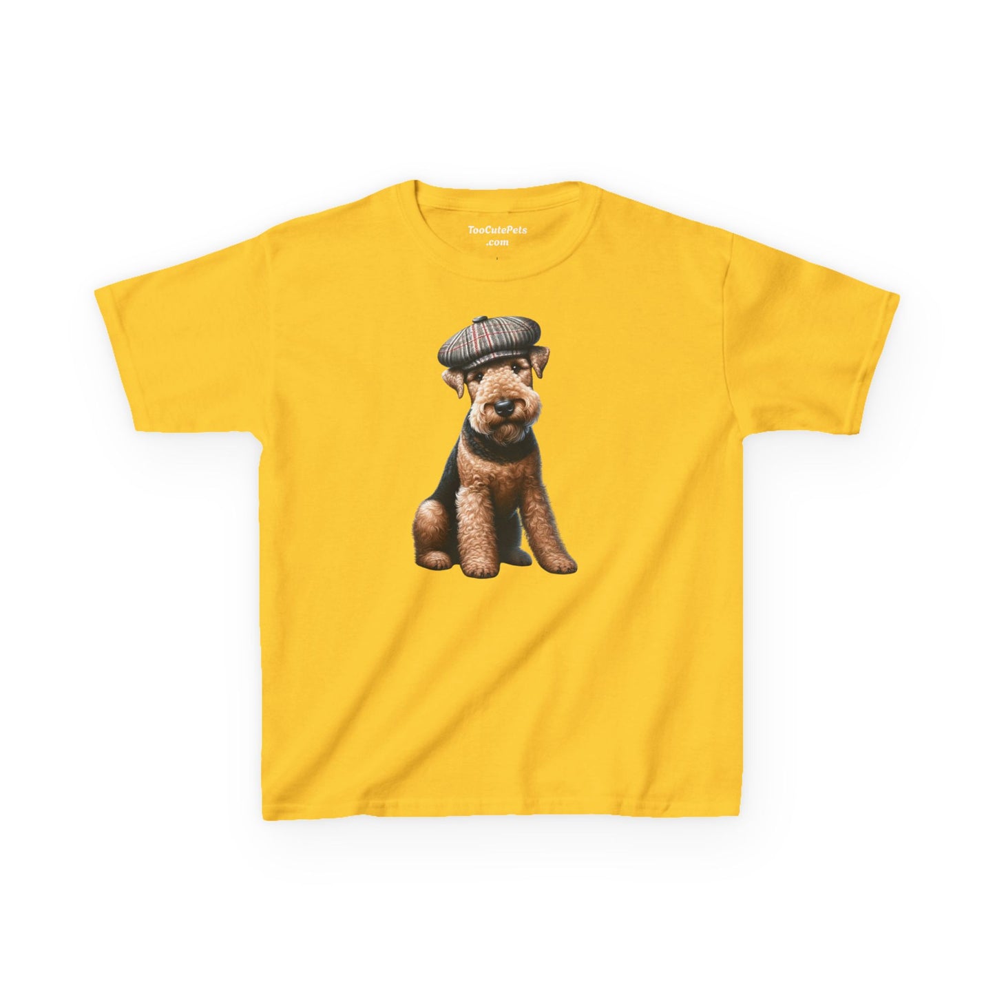 Airedale Terrier Wearing Tweed Flat Cap #2- Youth T-Shirt - Too Cute Pets