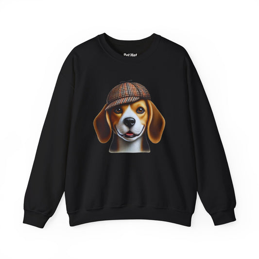Smiling Beagle Wearing Deerstalker Hat - Adult Crewneck Sweatshirt