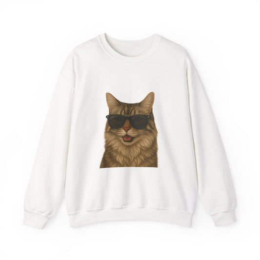 Siberian Cat Wearing Sunglasses - Adult Crewneck Sweatshirt