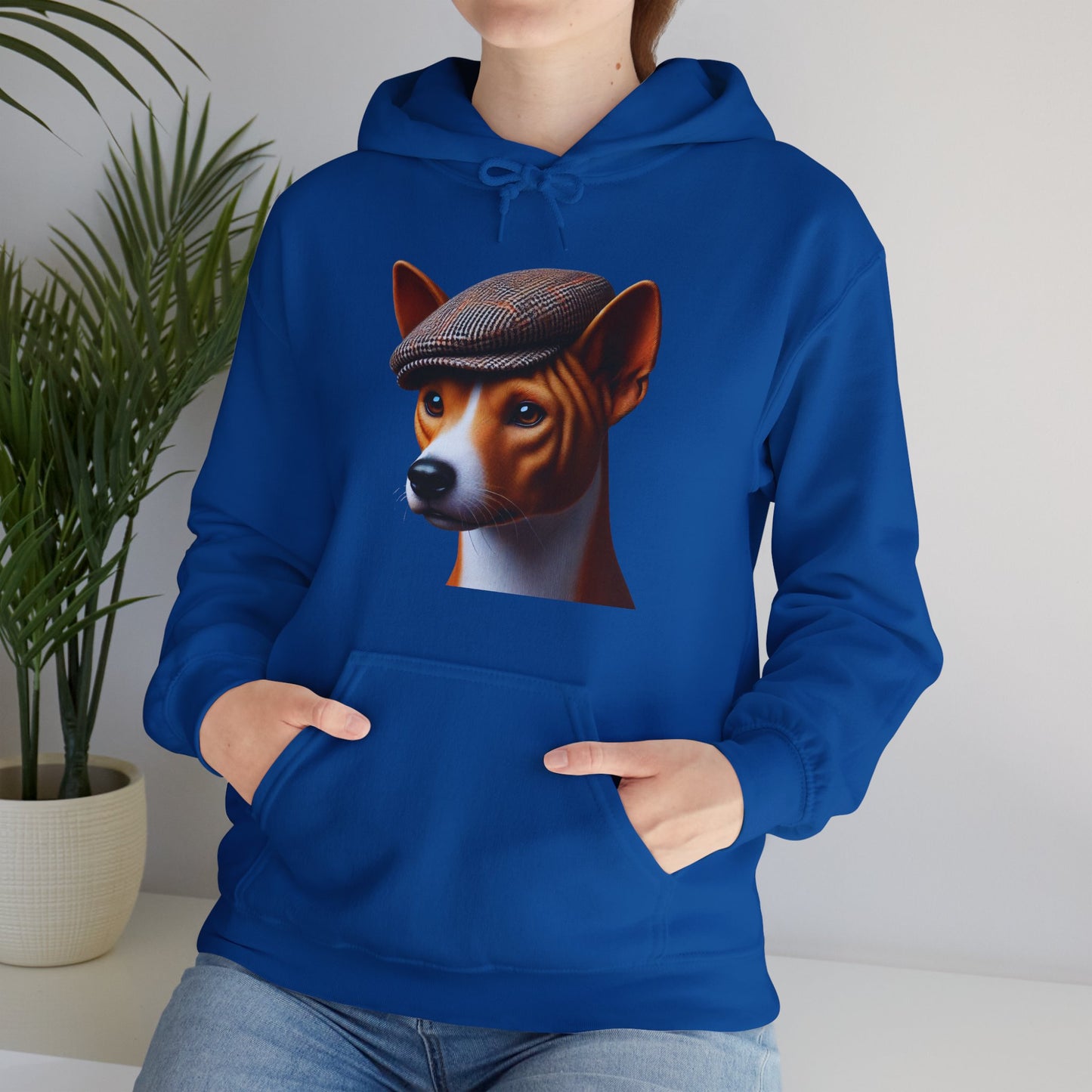 Basenji Wearing Tweed Flat Cap - Adult Hoodie - Too Cute Pets