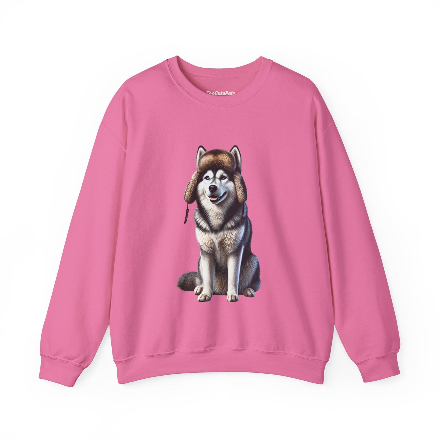 Husky in Fur Trappers Hat - Adult Crewneck Sweatshirt - Too Cute Pets