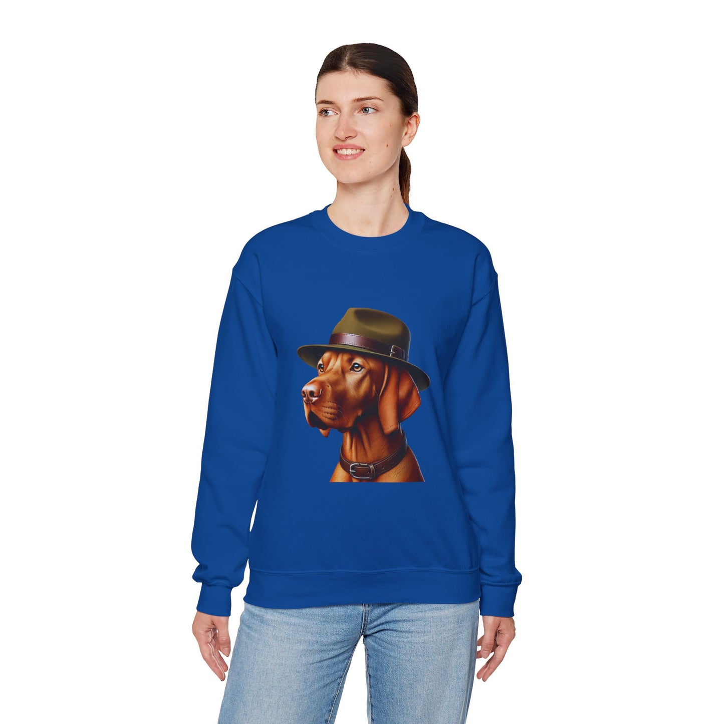 Dashing Vizsla Wearing A Campaign Hat- Adult Crewneck Sweatshirt - Too Cute Pets