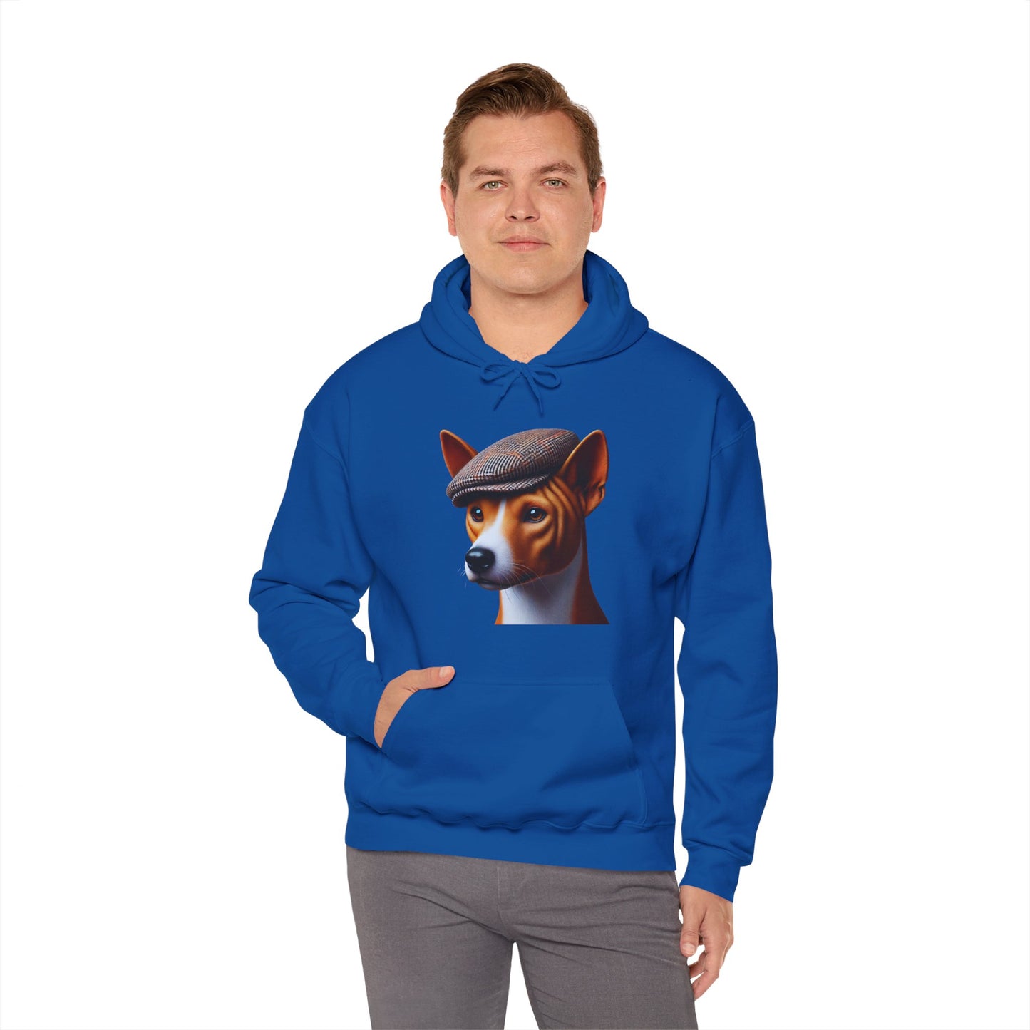 Basenji Wearing Tweed Flat Cap - Adult Hoodie - Too Cute Pets