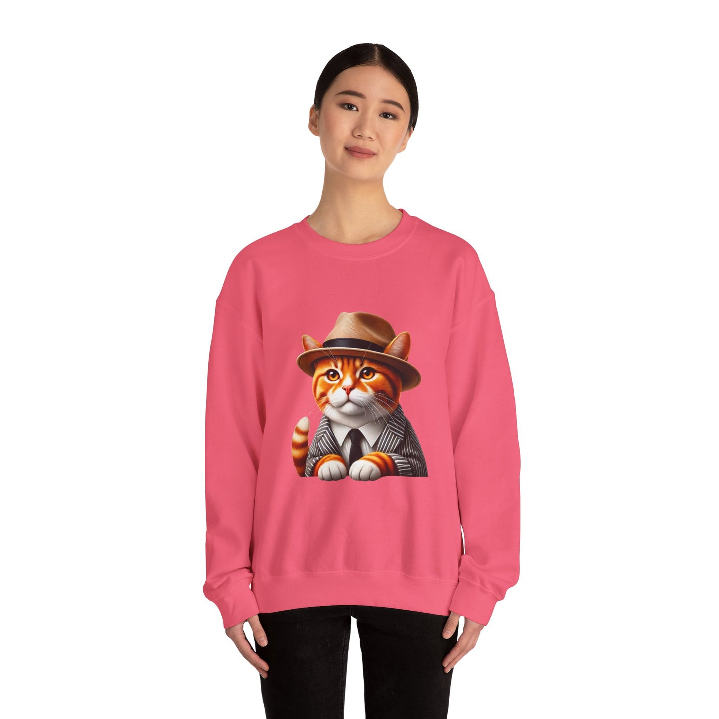 Tabby Cat in Fedora & Suit – Adult Unisex Crewneck Sweatshirt