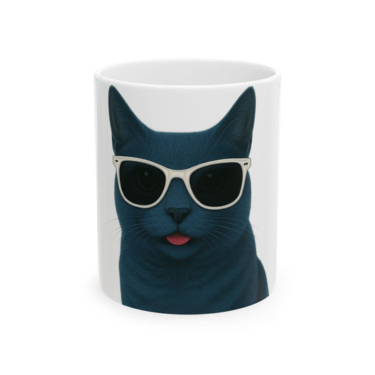 Russian Blue Cat Wearing Sunglasses Ceramic Mug