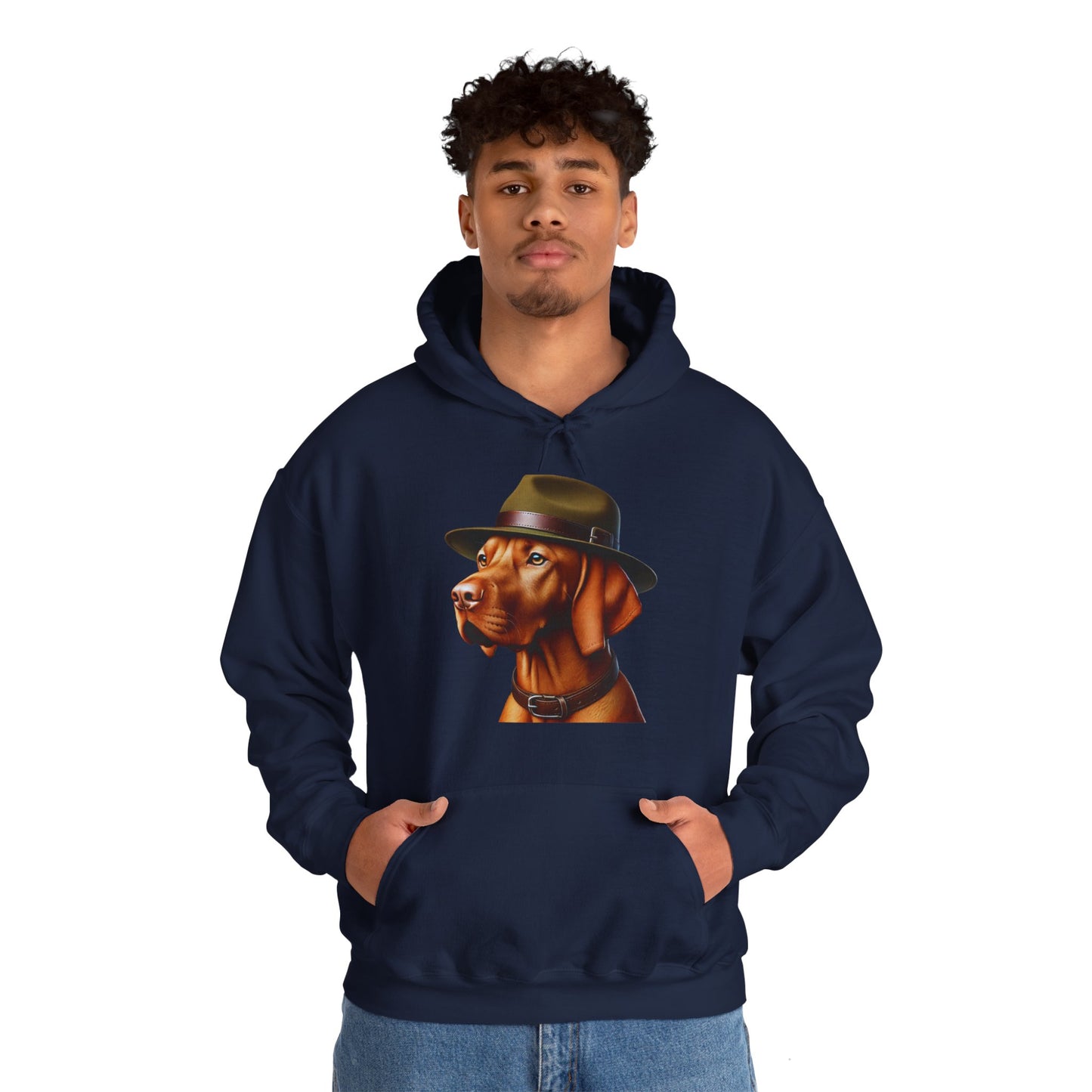 Dashing Vizsla Wearing Campaign Hat - Adult Hoodie - Too Cute Pets