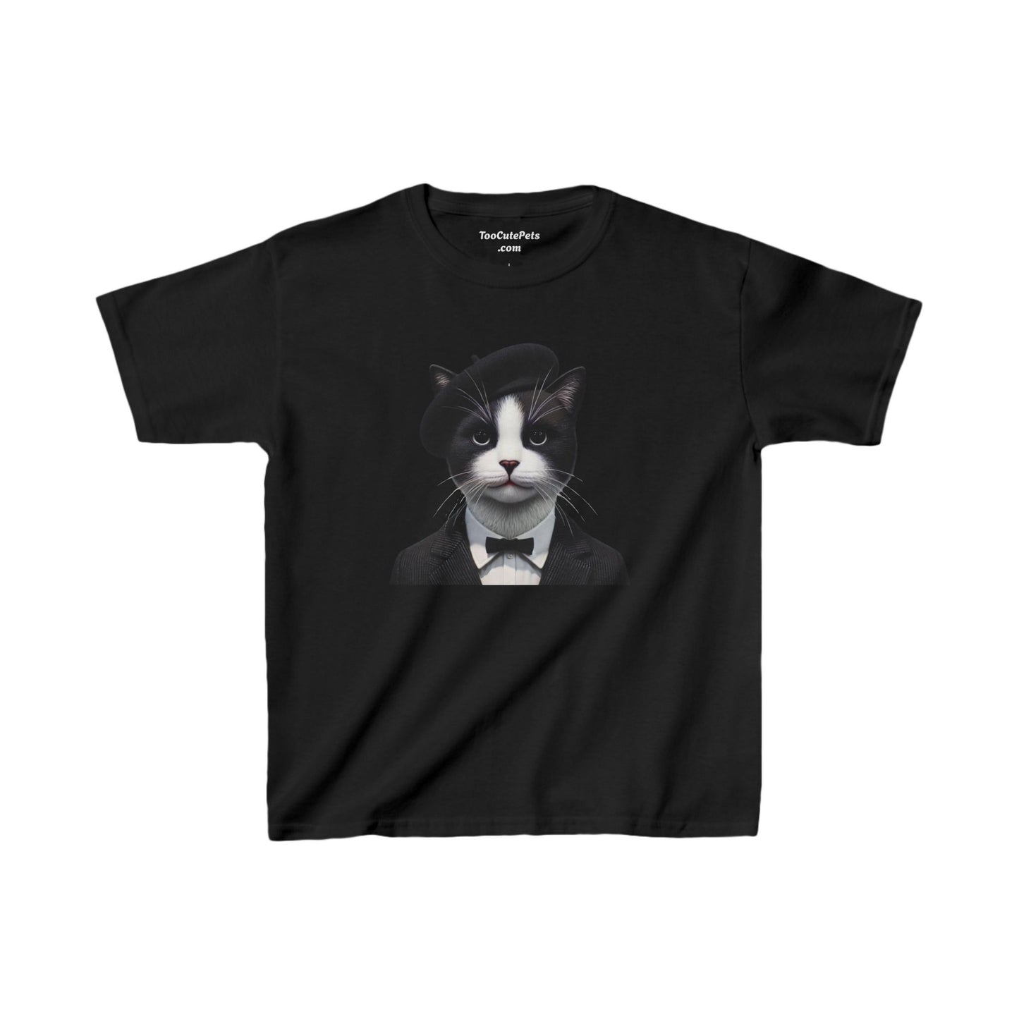 Tuxedo Cat Wearing Beret- Youth T-shirt - Too Cute Pets