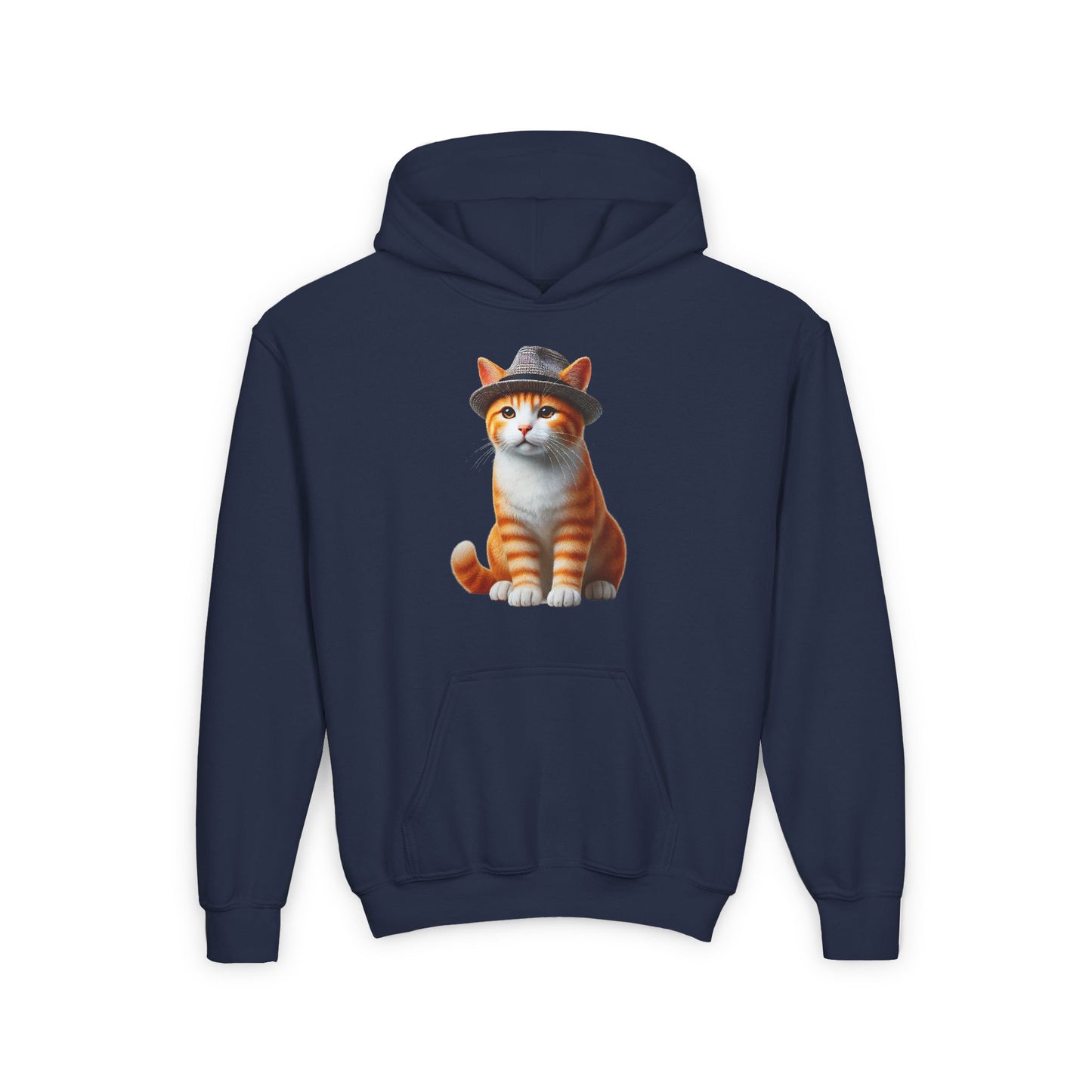 Tabby Kitten With Fedora Hat - Hooded Youth Sweatshirt - Too Cute Pets