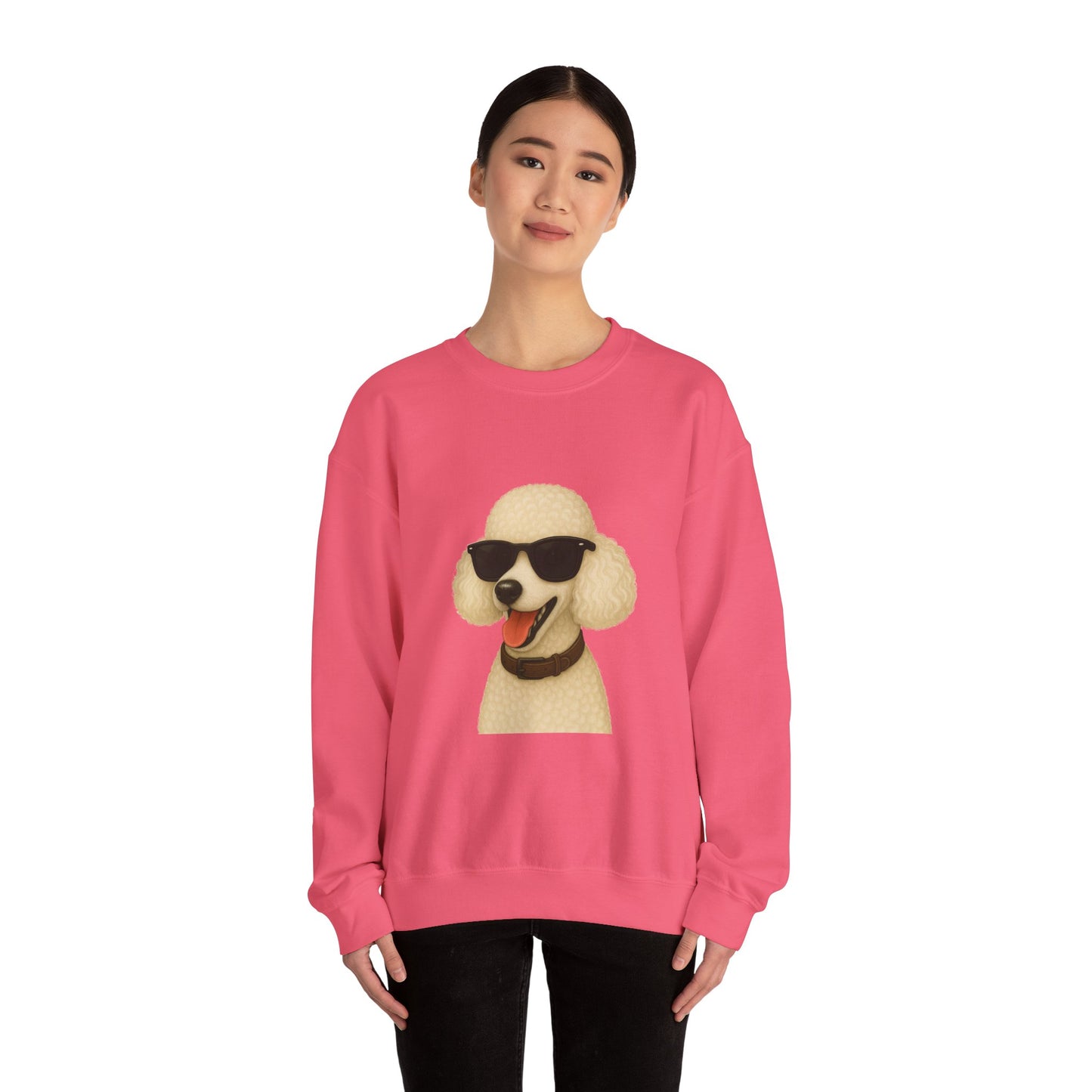 White Poodle Wearing Sunglasses - Adult Crewneck Sweatshirt