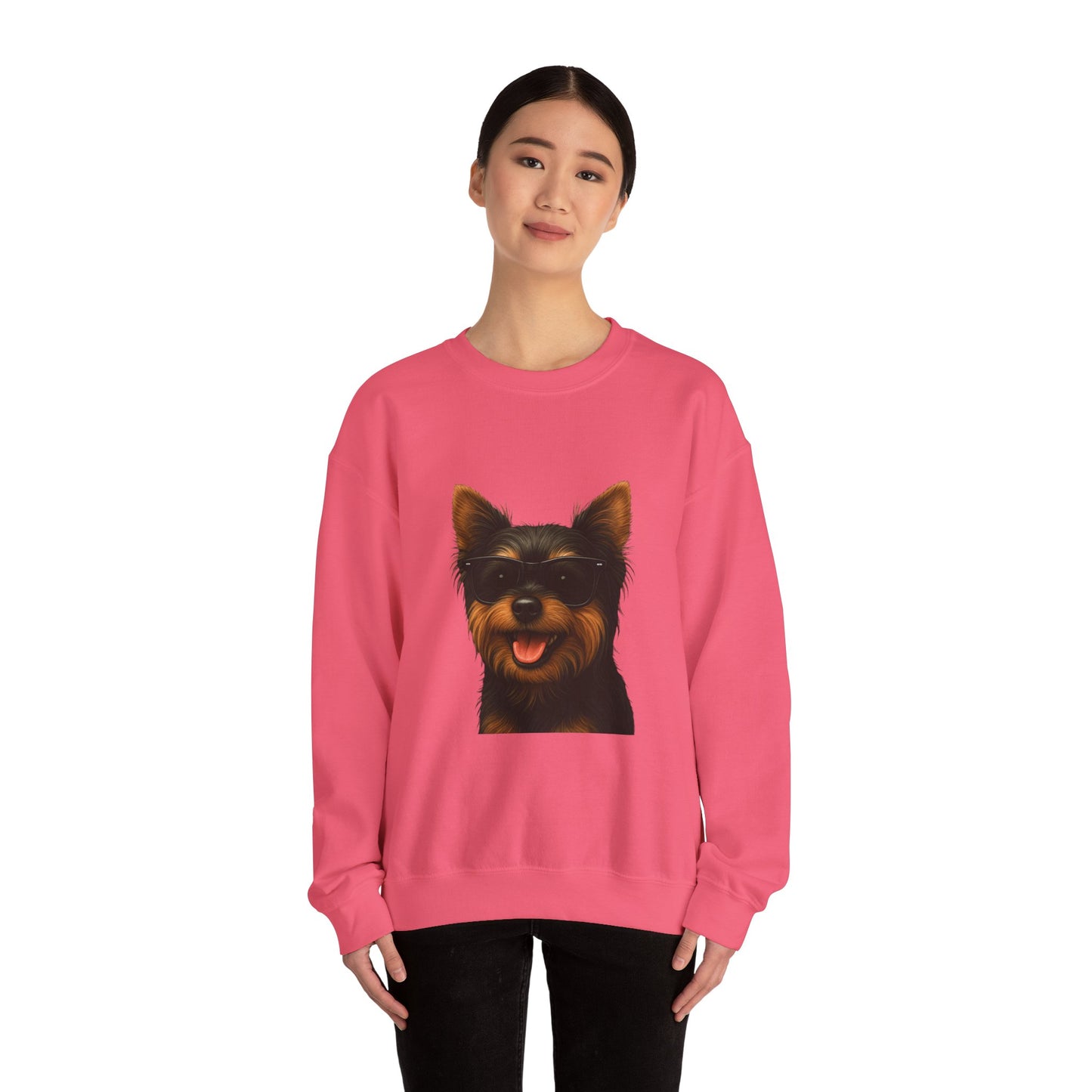 Yorkshire Terrier Wearing Sunglasses - Adult Crewneck Sweatshirt