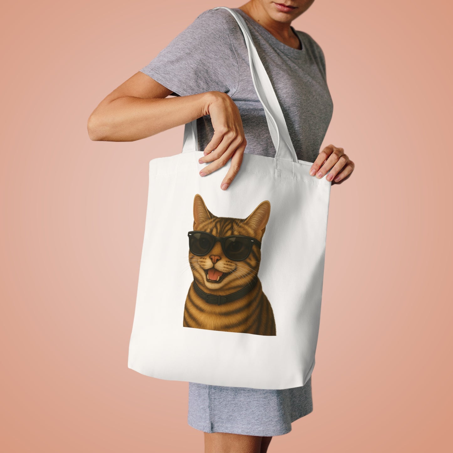 Tabby Cat Wearing Sunglasses Cotton Tote Bag
