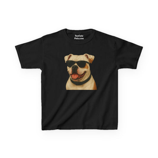 Kids Tee with American Bulldog Wearing Sunglasses