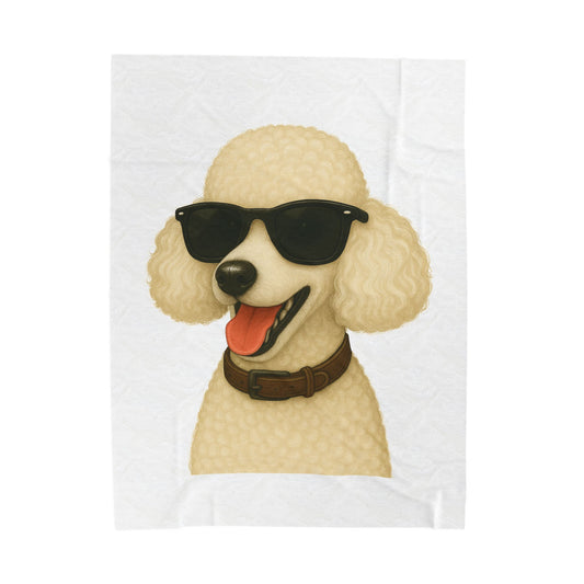 White Poodle Wearing Sunglasses - Sherpa Blanket