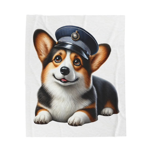 Corgi Wearing a Conductor's Hat - Sherpa Blanket