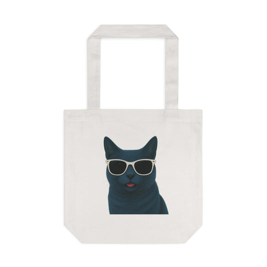 Russian Blue Cat Wearing Sunglasses Cotton Tote Bag