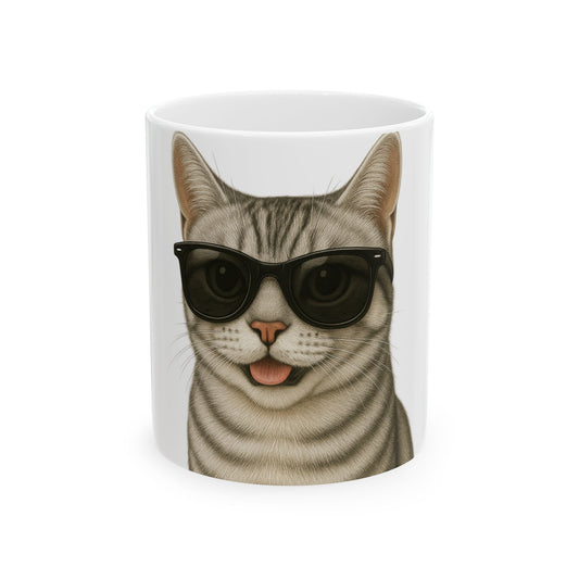 American Shorthair Silver Tabby Wearing Sunglasses Ceramic Mug