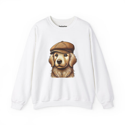 Golden Retriever In Newsboy Hat - Adult Crewneck Sweatshirt